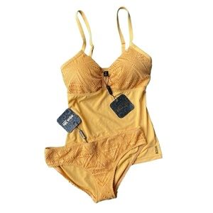 Aqua Blu Yellow Crochet Bikini Set